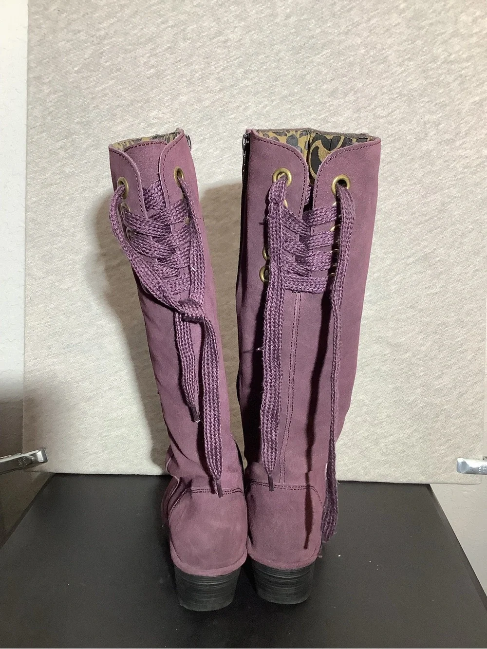 Fly London Women's Tall Suede Wedge Boots in Plum